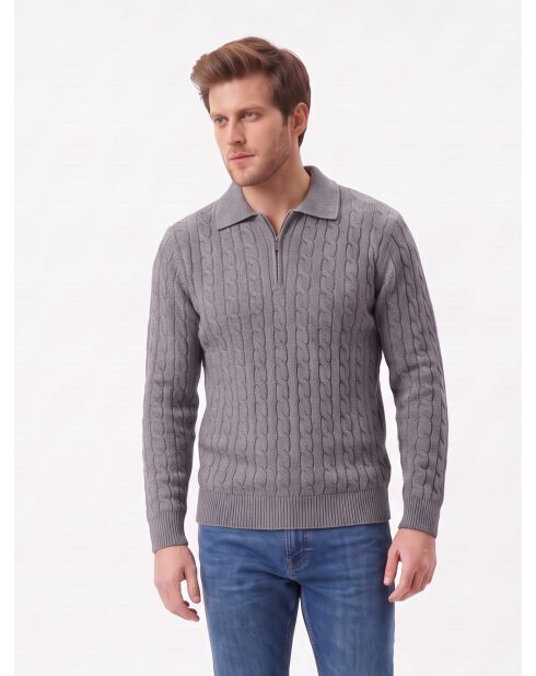 Camille Langarmpullover aus Wollflanell mit 4 Fäden und Zopfmuster