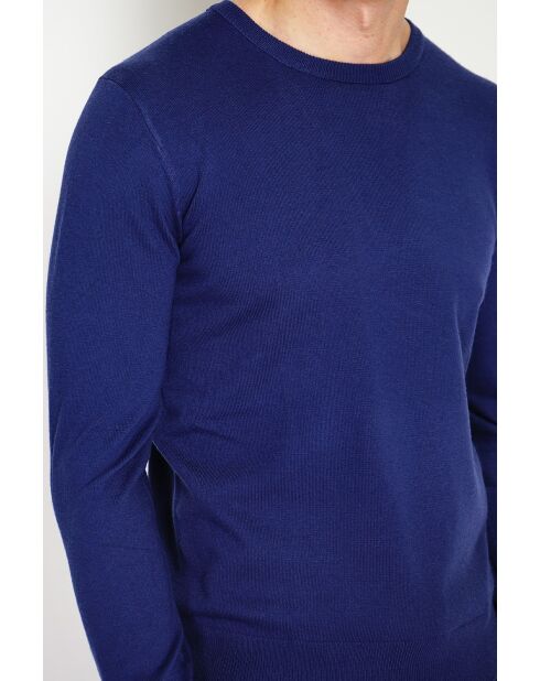 Gabriel Mitternachtsblauer klassischer Langarm-Pullover mit Rundhalsausschnitt