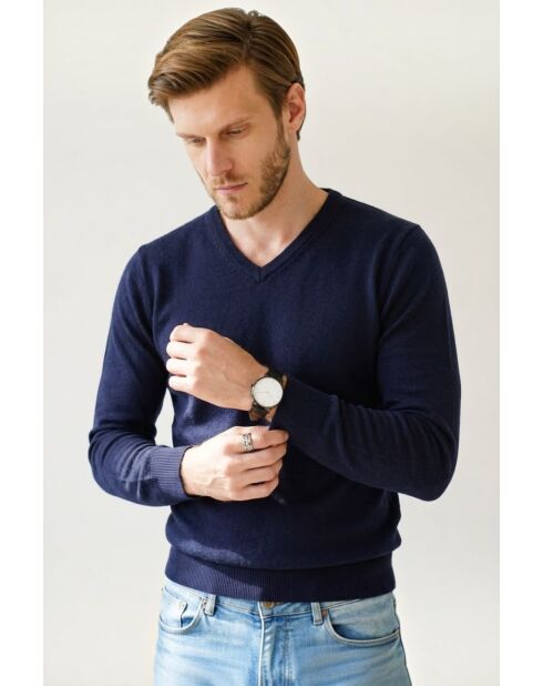 Arthur Mitternachtsblauer klassischer Langarmpullover mit V-Ausschnitt