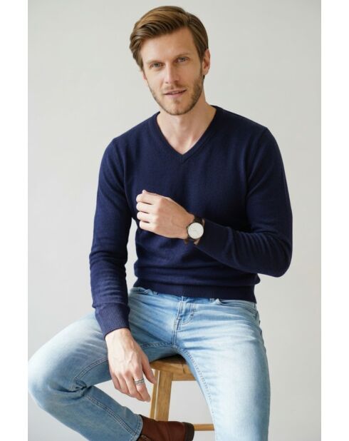 Arthur Mitternachtsblauer klassischer Langarmpullover mit V-Ausschnitt