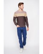 Aurore Coffee Fancy gebreide trui met ronde hals en lange mouwen