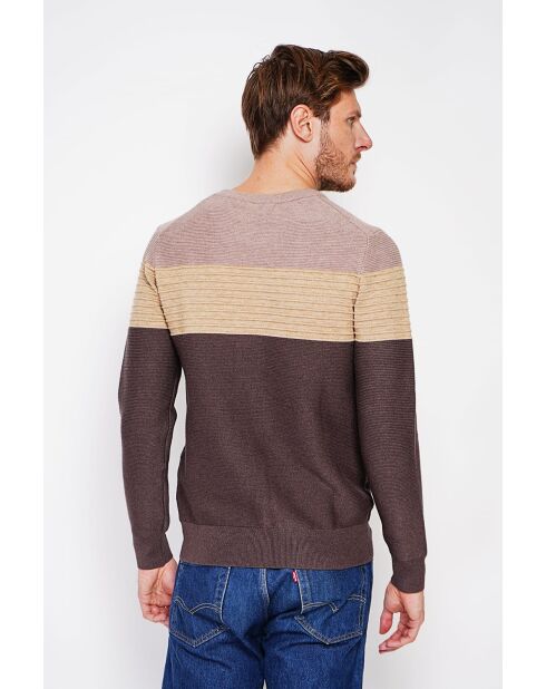 Aurore Coffee Fancy gebreide trui met ronde hals en lange mouwen