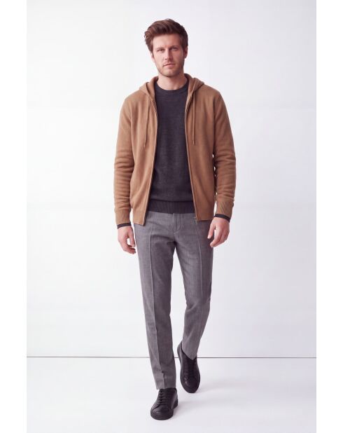 Gilet Amélie camel a maniche lunghe con cappuccio