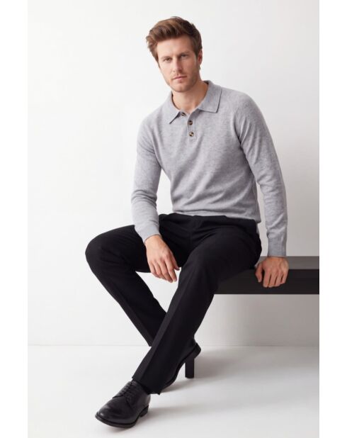 Maglia polo Thomas in flanella con bottoni, maniche lunghe