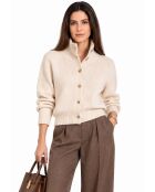 Mooi vest met hoge hals en knoopsluiting en lange mouwen van crèmekleurige wol