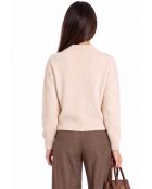 Mooi vest met hoge hals en knoopsluiting en lange mouwen van crèmekleurige wol