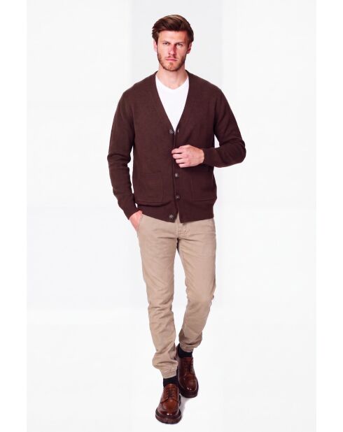 Cardigan a maniche lunghe con scollo a V classico Léa Café