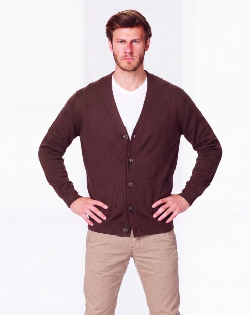 Cardigan a maniche lunghe con scollo a V classico Léa Café