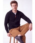 Gilet nero con cappuccio e zip a maniche lunghe Amélie