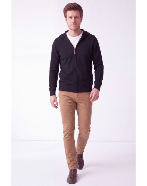 Gilet nero con cappuccio e zip a maniche lunghe Amélie