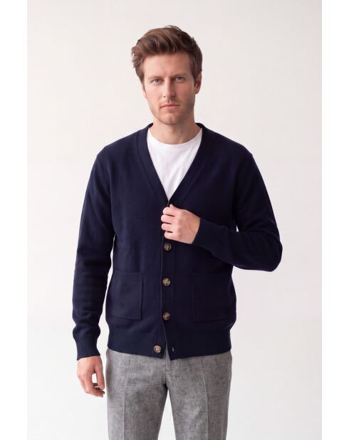 Gilet a maniche lunghe con scollo a V abbottonato classico blu notte Lea