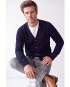 Gilet a maniche lunghe con scollo a V abbottonato classico blu notte Lea