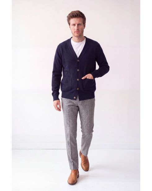 Gilet a maniche lunghe con scollo a V abbottonato classico blu notte Lea