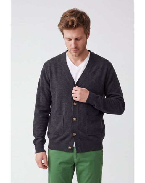 Gilet a maniche lunghe abbottonato classico grigio Lea Wolf con scollo a V