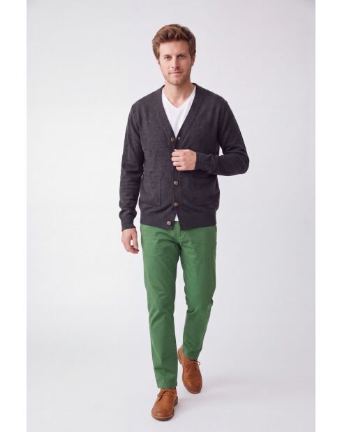 Gilet a maniche lunghe abbottonato classico grigio Lea Wolf con scollo a V