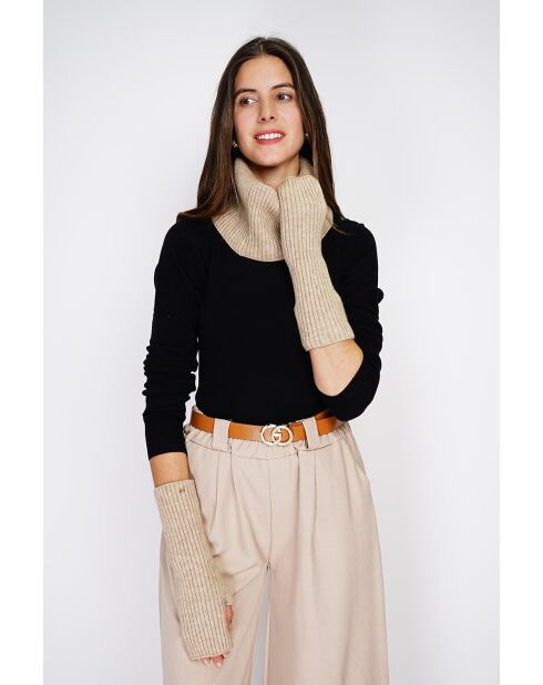 Muffole aderenti Desert in misto cashmere a costine a 12 fili