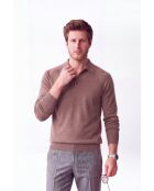 Maglione Thomas marrone con collo a polo con bottoni, maniche lunghe