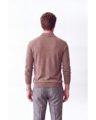 Maglione Thomas marrone con collo a polo con bottoni, maniche lunghe