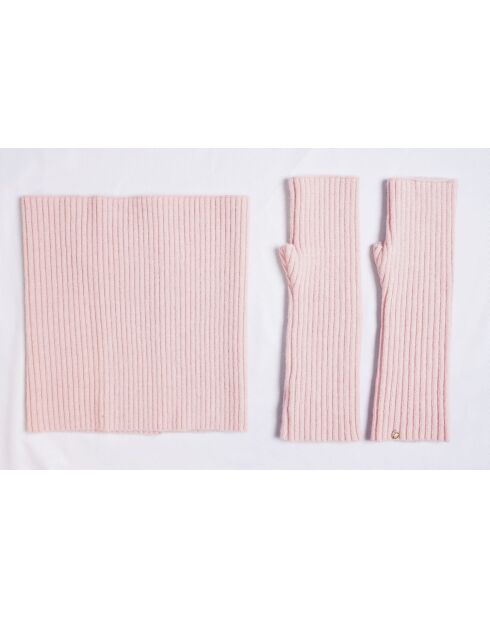 Girocollo rosa in misto cashmere a costine aderenti a 12 fili
