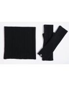Muffole nere in misto cashmere a costine aderenti a 12 fili