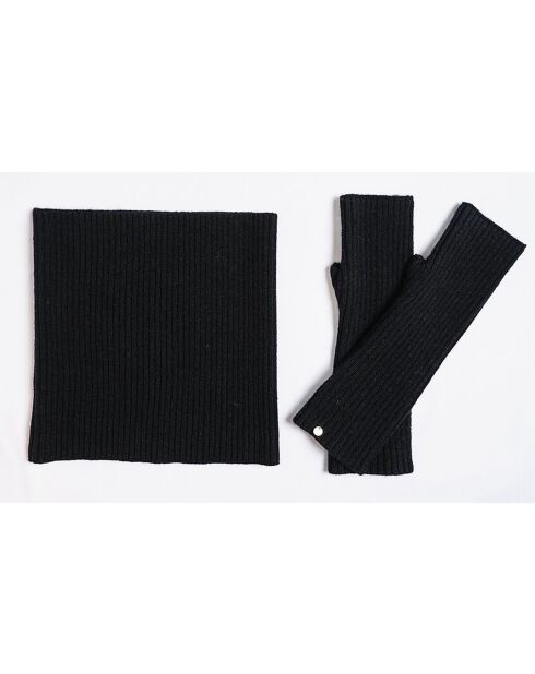 Muffole nere in misto cashmere a costine aderenti a 12 fili
