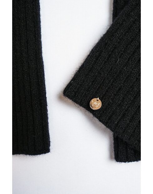 Muffole nere in misto cashmere a costine aderenti a 12 fili