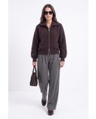 Gilet col montant zippe à manches longues en laine tricotage Sherpa café