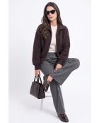Gilet col montant zippe à manches longues en laine tricotage Sherpa café