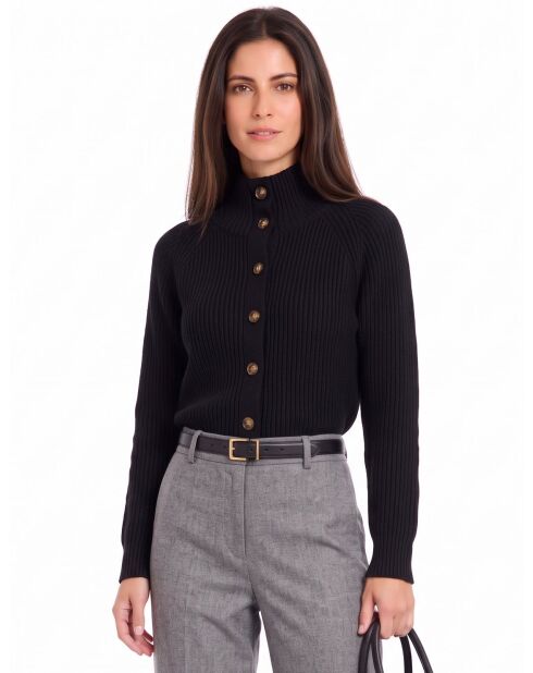 Mooi vest met hoge hals en knoopsluiting en lange mouwen in zwarte wol