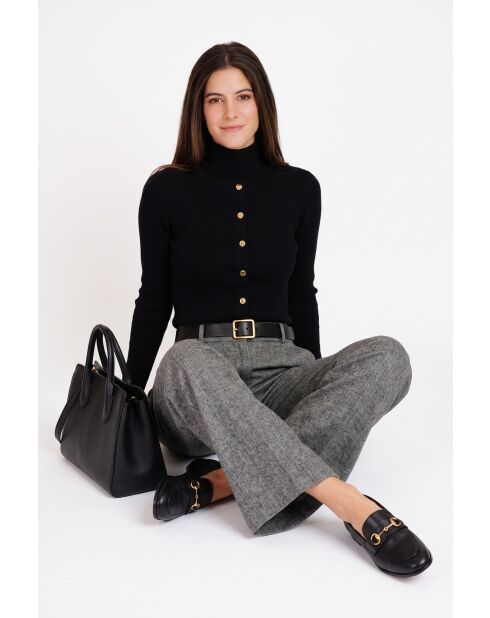 Mooi vest met hoge hals en knoopsluiting en lange mouwen in zwarte wol