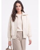 Natuurlijk Sherpa-vest van breiwol met lange mouwen en ritssluiting en hoge hals
