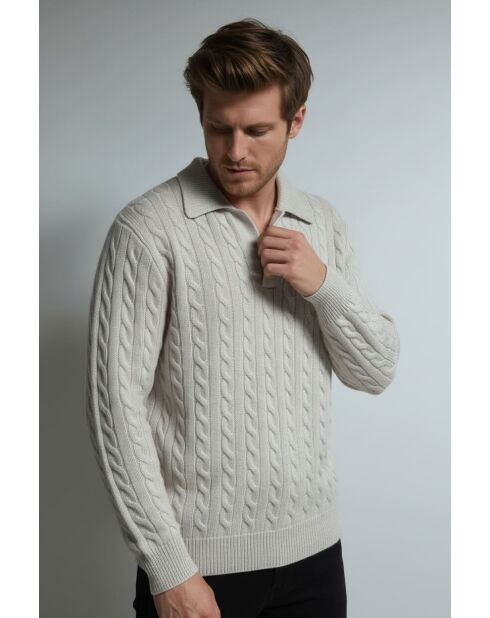 Maglia Camille crema a 4 strati in lana a manica lunga con collo a trecce