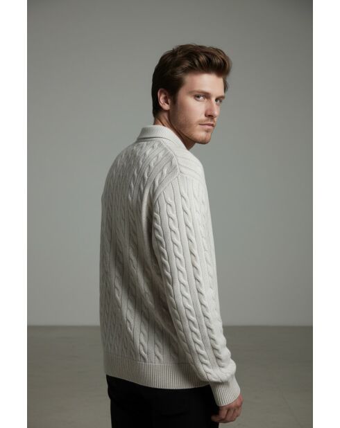 Maglia Camille crema a 4 strati in lana a manica lunga con collo a trecce