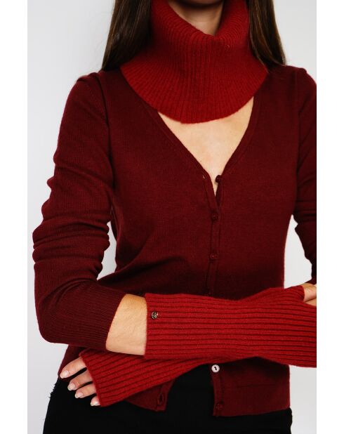Girocollo rosso in misto cashmere a costine aderenti a 12 fili