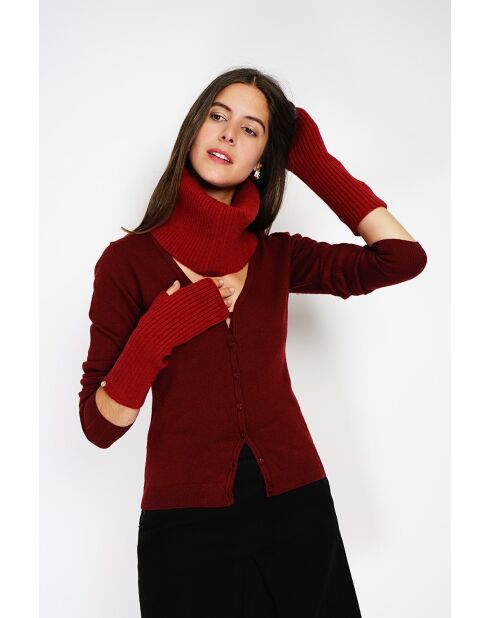 Girocollo rosso in misto cashmere a costine aderenti a 12 fili