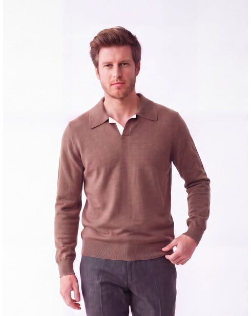 Maglione polo bicolore oversize marrone Chloé a maniche lunghe