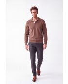 Maglione polo bicolore oversize marrone Chloé a maniche lunghe