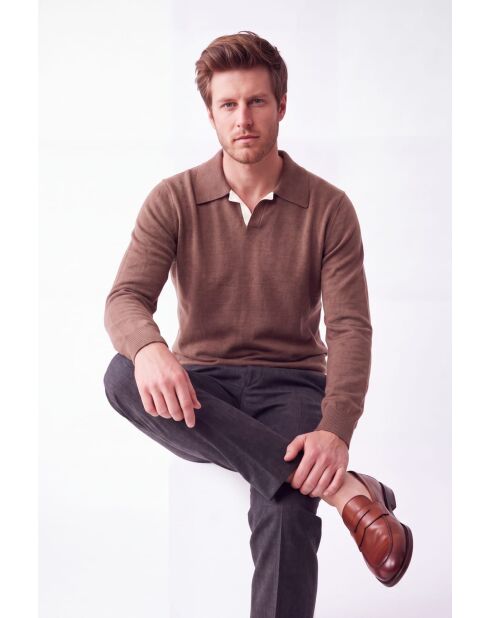 Maglione polo bicolore oversize marrone Chloé a maniche lunghe
