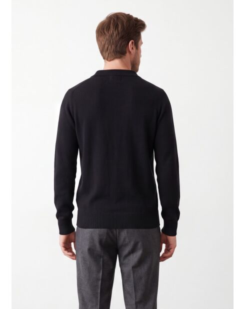 Maglia Thomas nera con collo a polo con bottoni, maniche lunghe