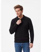 Maglia Camille in lana nera a 4 fili con scollo a trecce
