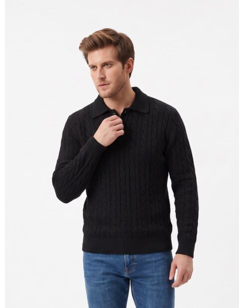 Maglia Camille in lana nera a 4 fili con scollo a trecce