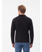 Maglia Camille in lana nera a 4 fili con scollo a trecce