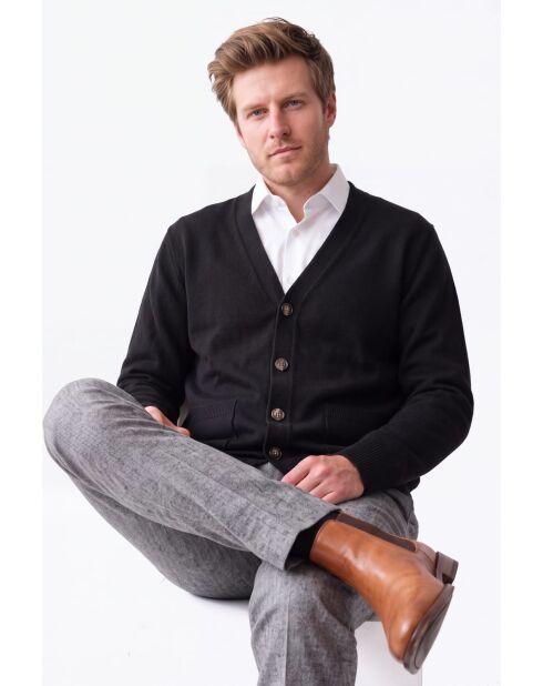 Gilet a maniche lunghe con scollo a V classico nero Lea