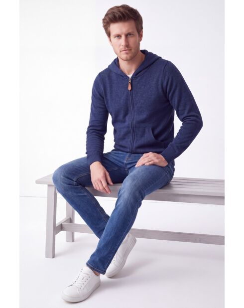 Gilet Amélie blu notte a manica lunga con cappuccio e zip