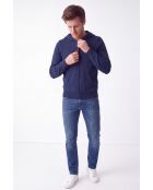 Gilet Amélie blu notte a manica lunga con cappuccio e zip