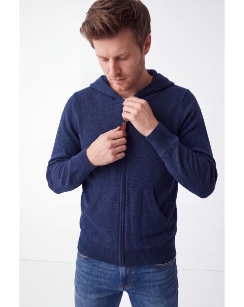 Gilet Amélie blu notte a manica lunga con cappuccio e zip
