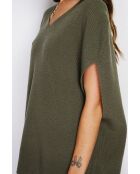 Maglione poncho in maglia fantasia con scollo a V in cashmere khaki Harris