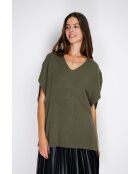 Maglione poncho in maglia fantasia con scollo a V in cashmere khaki Harris