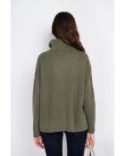 Maglione poncho Mary a collo alto lavorato a maglia fantasia a maniche lunghe color kaki