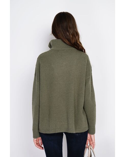 Pull poncho Mary col montant tricotage fantaisie à manche longues kaki